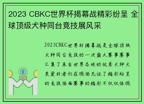 2023 CBKC世界杯揭幕战精彩纷呈 全球顶级犬种同台竞技展风采